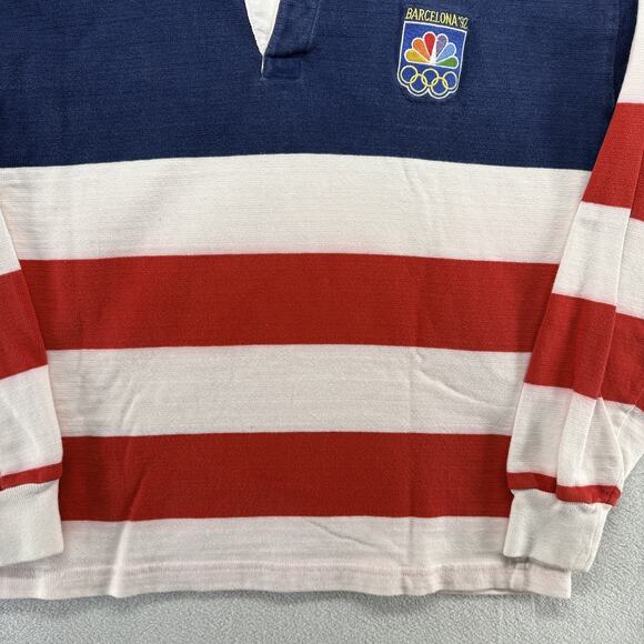 Vintage Barcelona Olympics Rugby Shirt mens Large Red White Blue Embroidered 90s - Picture 3 of 16